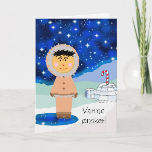 Noorse kerst-, Eskimo- en Igloo-winterscène Feestdagen Kaart
