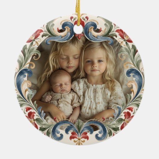 Noorse Kerst Rosemaling Foto Keramisch Ornament (Achterkant)