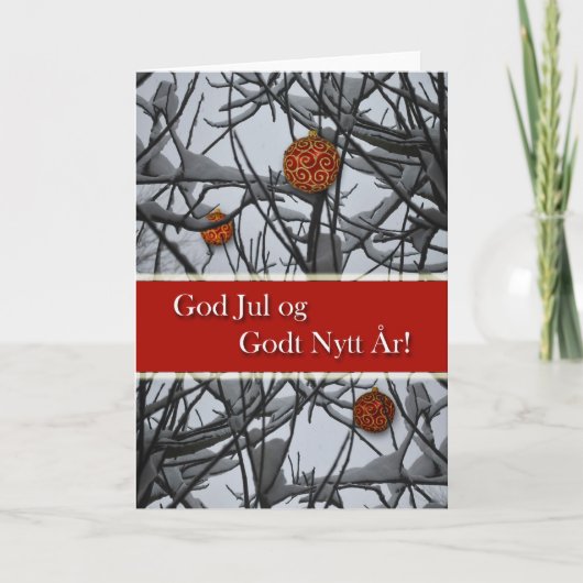 Noorse kerst, sieraden in sneeuw feestdagen kaart (Voorkant)