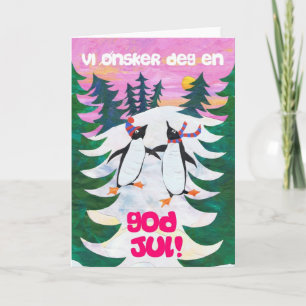 Noorse Kerstkaart - het Schaatsen Pinguïnen Feestdagen Kaart