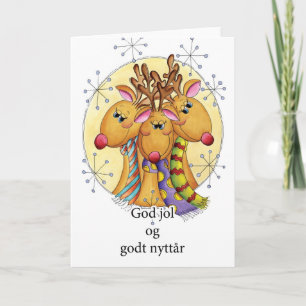 Noorse Kerstkaart - Rendier - God jol og g Feestdagen Kaart