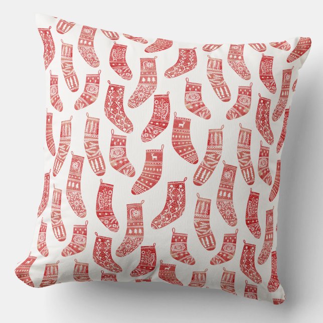 Noorse Kerstmutsen Patroon Kussen (Nordic Scandinavian stockings festive throw pillow)
