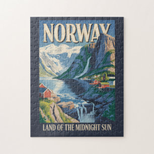 Noorse Landschap Illustratie Reis Kunst Vintage Legpuzzel