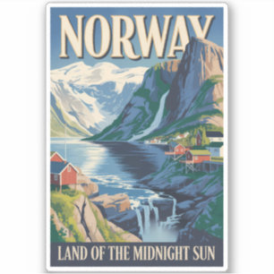 Noorse landschap illustratie reis kunst vintage sticker
