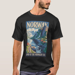 Noorse landschap illustratie reis kunst vintage t-shirt