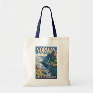 Noorse landschap illustratie reis kunst vintage tote bag