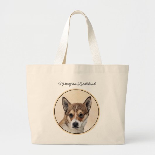 Noorse Lundehund Schilderen Originele Hond Kunst Grote Tote Bag (Voorkant)