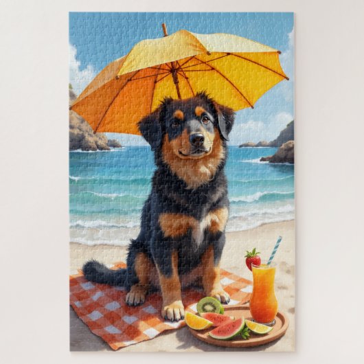 Noorse Lundehund-strandtafereel Legpuzzel (Verticaal)