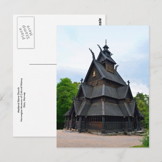 Noorse middeleeuwse Stave Church, Oslo, Noorwegen Briefkaart (Voorkant / Achterkant)