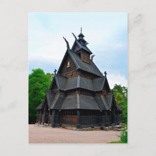 Noorse middeleeuwse Stave Church, Oslo, Noorwegen Briefkaart