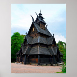 Noorse middeleeuwse Stave Church, Oslo, Noorwegen Poster
