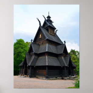 Noorse middeleeuwse Stave-kerk Poster