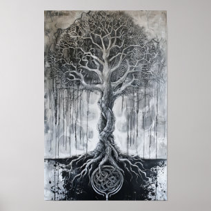 Noorse Mythologie Yggdrasil Traditionele Zwarte Ku Poster