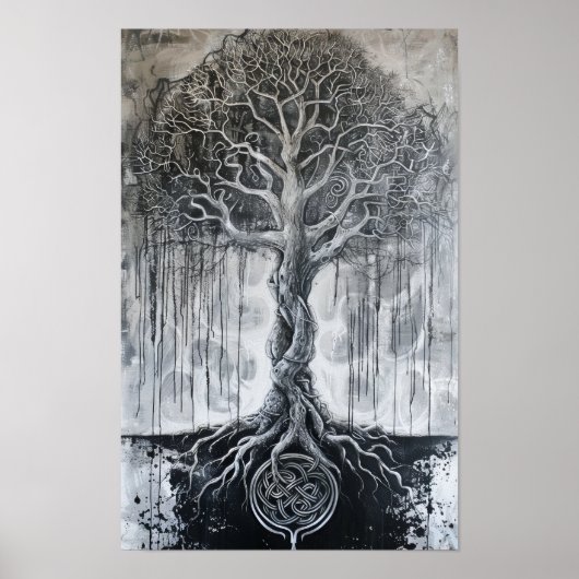 Noorse Mythologie Yggdrasil Traditionele Zwarte Ku Poster (Voorkant)