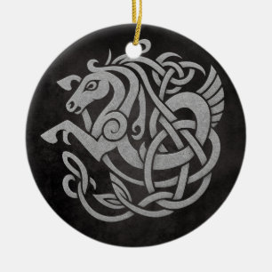 Noorse mythologische paardenknoopontwerp keramisch ornament