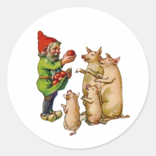  Noorse Nisse Gnome met kerstvarkens Ronde Sticker (Voorkant)