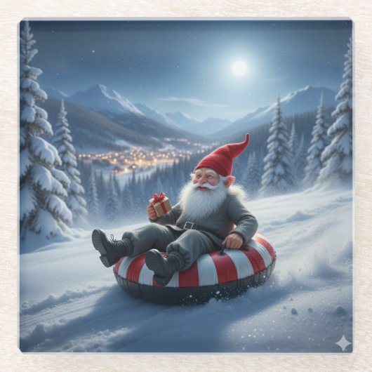 Noorse Nisse sleeën, coaster Glazen Onderzetter (Voorkant)