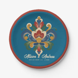 Noorse Rosemaling Blauwe Huwelijk Papieren Bordje