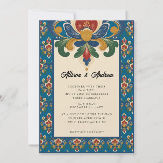 Noorse Rosemaling | Blauwe Trouw Kaart