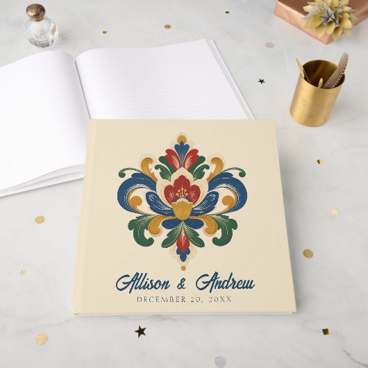 Noorse Rosemaling Bruiloft Gastenboek (Voorkant open)