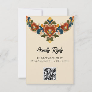 Noorse Rosemaling Bruiloft RSVP Kaartje