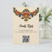 Noorse Rosemaling Bruiloft RSVP Kaartje (Staand voorkant)