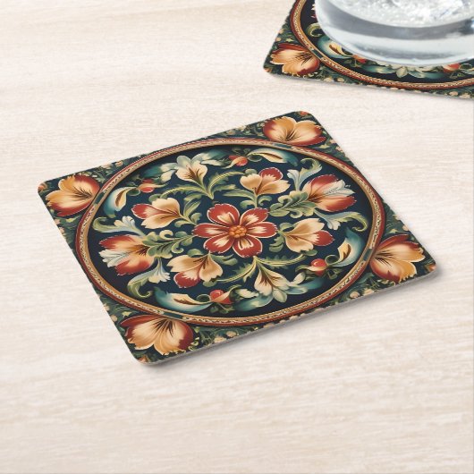 Noorse Rosemaling decoratieve volkskunst Kartonnen Onderzetters (Schuin)