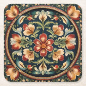 Noorse Rosemaling decoratieve volkskunst Kartonnen Onderzetters (Voorkant)
