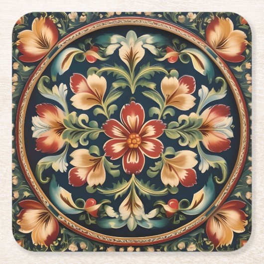 Noorse Rosemaling decoratieve volkskunst Kartonnen Onderzetters (Voorkant)