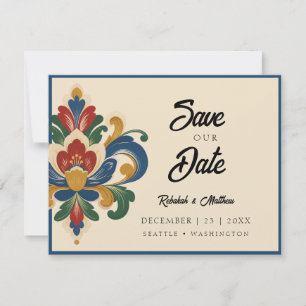 Noorse Rosemaling-huwelijk Save The Date
