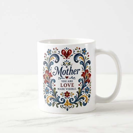 Noorse Rosemaling Moeder Mok - Elegante Bloem F (Rechts)