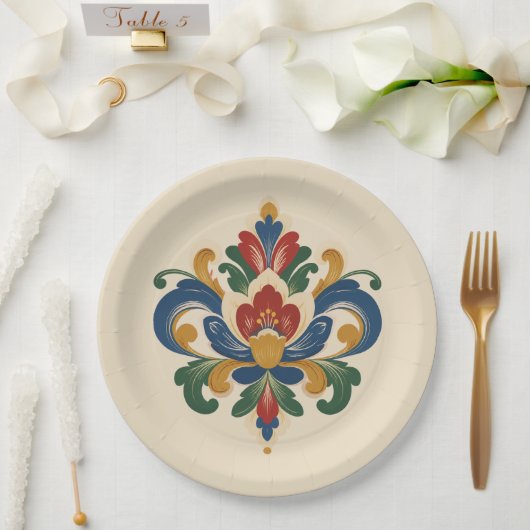 Noorse Rosemaling Papieren Bordje (Huwelijk)