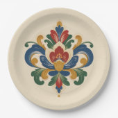 Noorse Rosemaling Papieren Bordje (Voorkant)