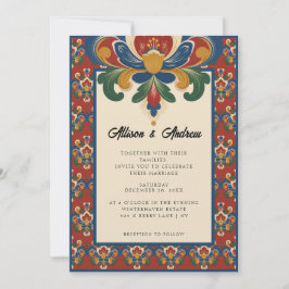 Noorse Rosemaling | Rode Bruiloft Kaart