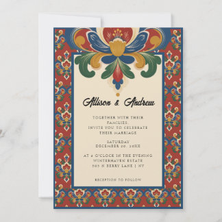 Noorse Rosemaling | Rode Bruiloft Kaart