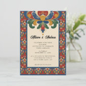 Noorse Rosemaling | Rode Bruiloft Kaart (Staand voorkant)