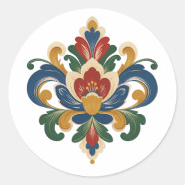 Noorse Rosemaling Ronde Sticker