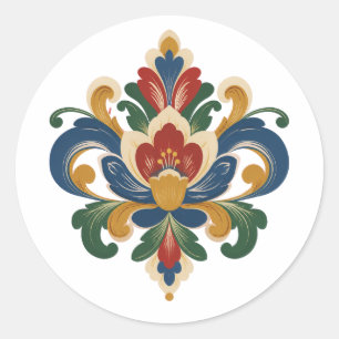 Noorse Rosemaling Ronde Sticker
