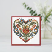 Noorse Rosemaling Volkskunst Hart Valentijn Feestdagenkaart (Staand voorkant)