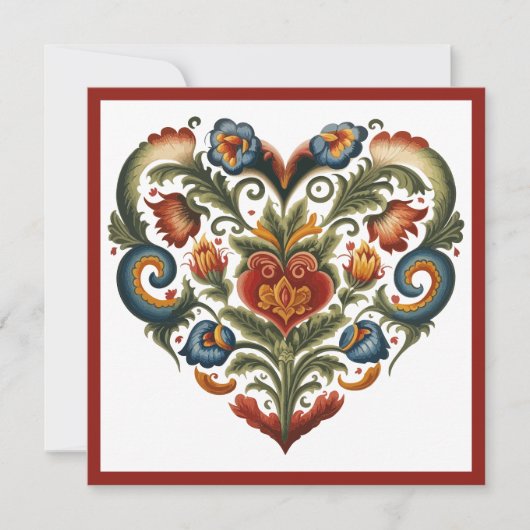 Noorse Rosemaling Volkskunst Hart Valentijn Feestdagenkaart (Voorkant)