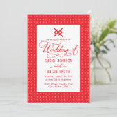 Noorse Rune Monogram Rood en Wit Trouw Kaart (Staand voorkant)