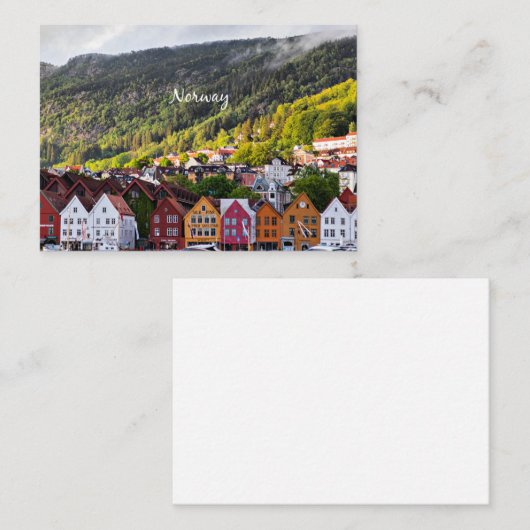Noorse stad met bergen op de achtergrond notitiekaartje (Voorkant / Achterkant)