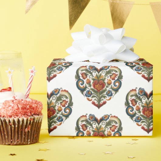 Noorse Sticker voor rosemaling Folk Art Heart Cadeaupapier (Verjaardagsfeest)