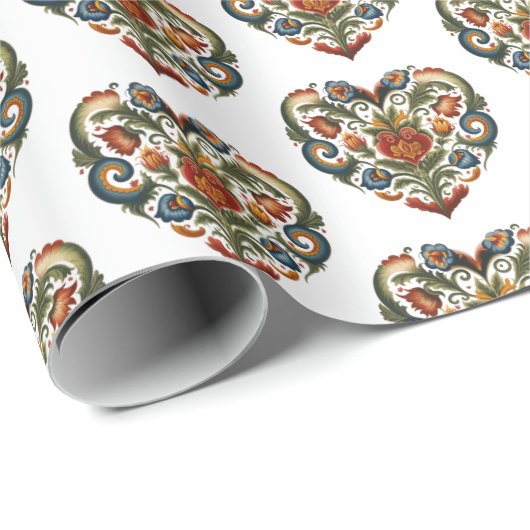 Noorse Sticker voor rosemaling Folk Art Heart Cadeaupapier (Rol Hoek)