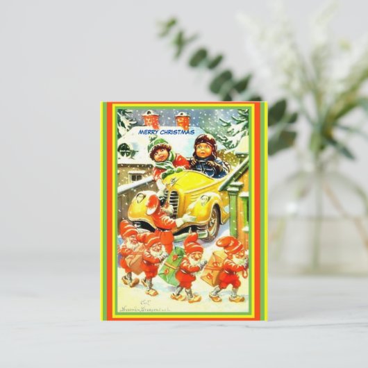  Noorse  tomte, oude auto, Kinder cpy Briefkaart (Staand voorkant)