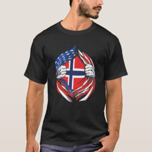 Noorse Vlag Amerikaanse trots van mijn Noorse Heri T-shirt
