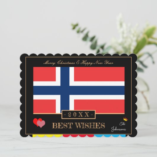 Noorse vlag en gelukkig nieuwjaar/beste wensen Noo Feestdagenkaart (Staand voorkant)