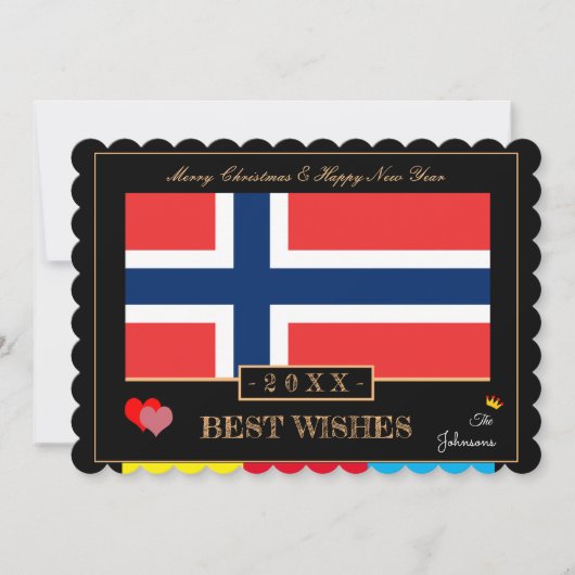 Noorse vlag en gelukkig nieuwjaar/beste wensen Noo Feestdagenkaart (Voorkant)