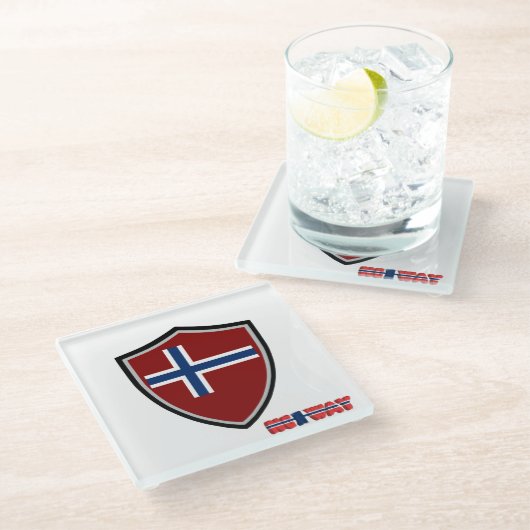Noorse vlag glazen onderzetter (Schuin)