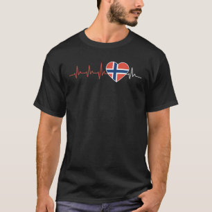 Noorse Vlag Hartslag ECG Noreg Norge Noors T-shirt